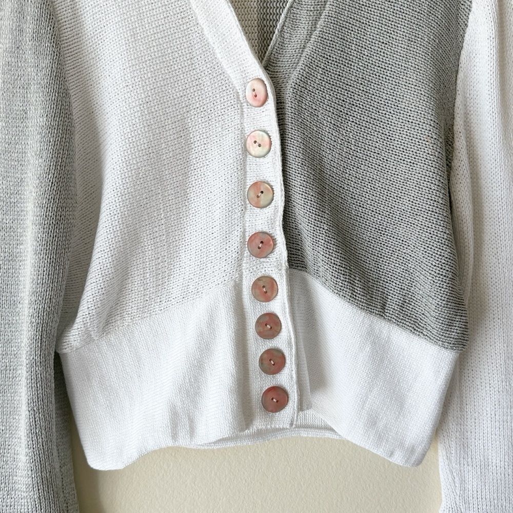 Eckhaus Latta 100% Cotton Asymmetric Colorblock Knit Cardigan Grey & White - Picture 3 of 14